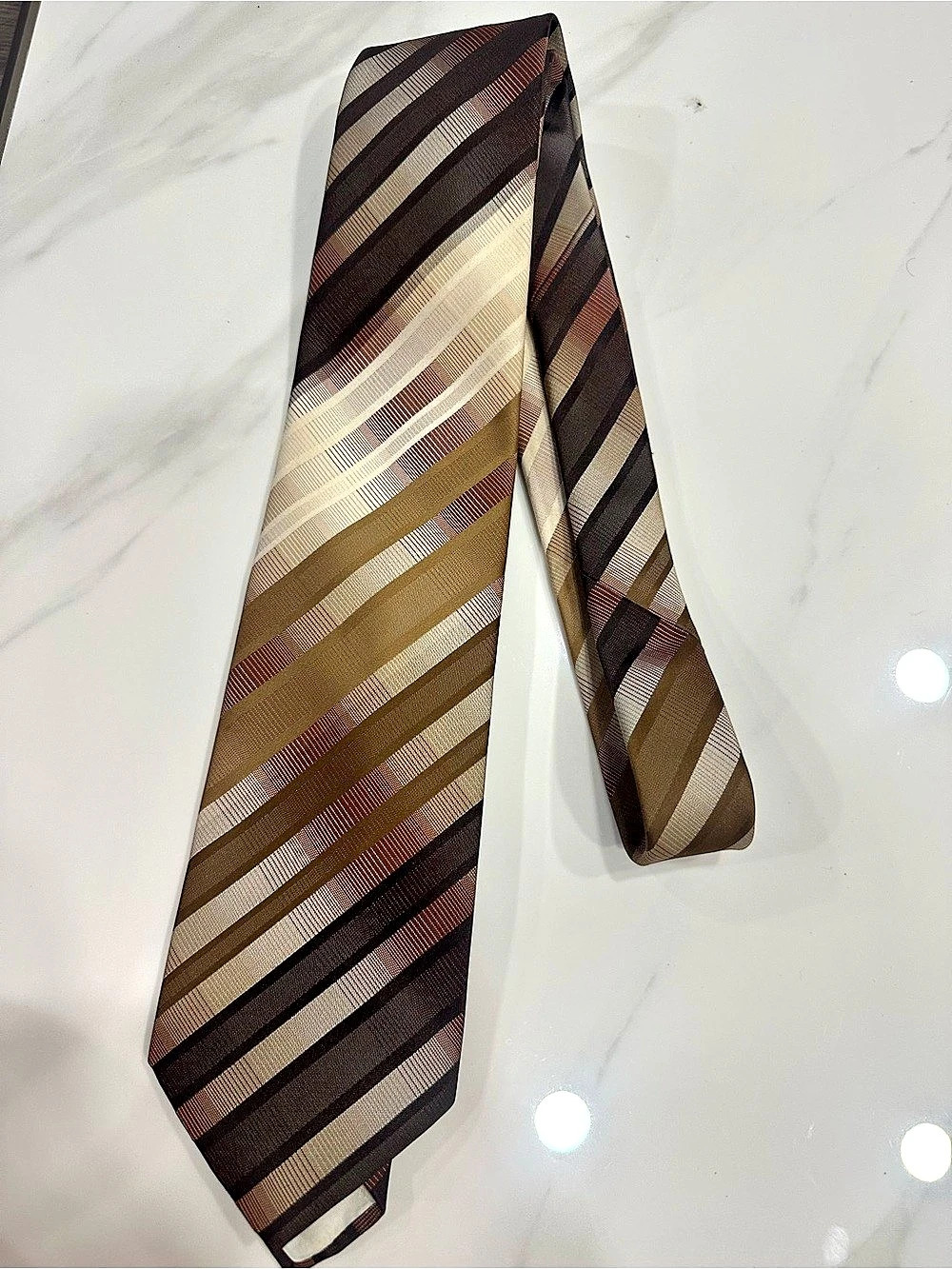 Christian Dior Cravates Striped Tie in Brown & Cream